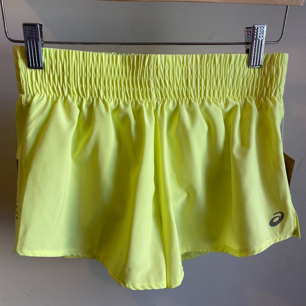 NWT XS Asics Women's Running Shorts Yellow Brief Lined Side Slit Reflective